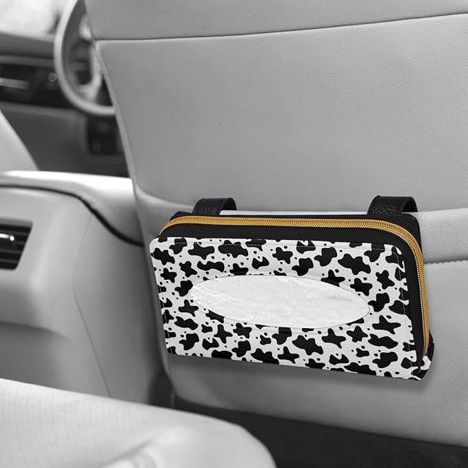 Cow Pattern Automotive Sun Visor Napkin Holder Leather Napkin Holder for Car Universal Sun Visor Tissue Holder Fits Most Cars