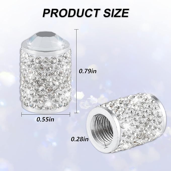 Alpmosn Car Wheel Tire Valve Caps, 4 PCS Bling Tire Valve Caps, Crystal Tire Caps Shinny Rhinestone for Women, Universal Car Dustproof Tire Valve Caps for Cars, Trucks, SUV and Motorcycles (White)