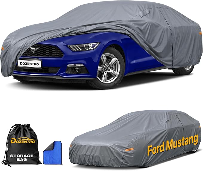 Waterproof Ford Mustang/Shelby(2004-2026) Car Cover with Breathable Vents, [Upgrade] Premium Covers with Cotton Liner and Zipper Door, Sun Rain Snow Dust Uv Protection.