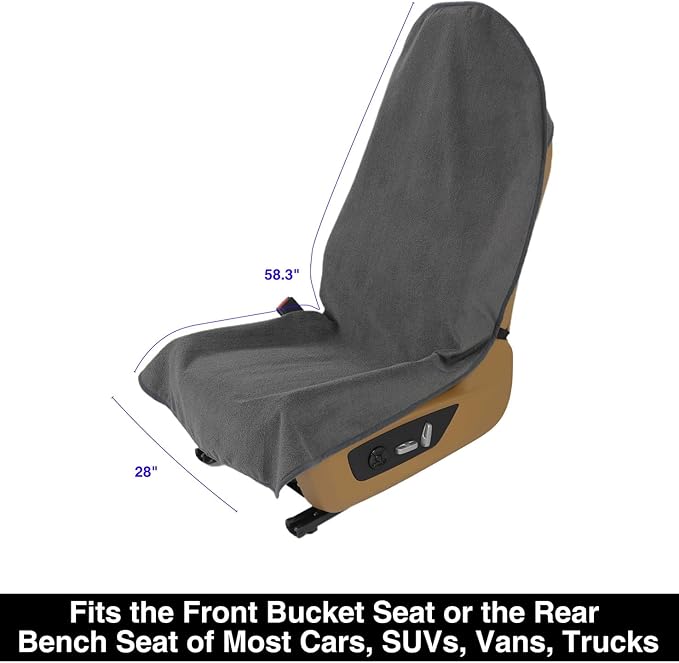 Waterproof Towel Car Seat Cover, Sweatproof Non-Slip Seat Protector, Universal Fit for Front Bucket or Rear Bench Seat of Cars, SUVs, Vans, Trucks, Compatible with Airbags and Armrests (Gray, 2 Pack)