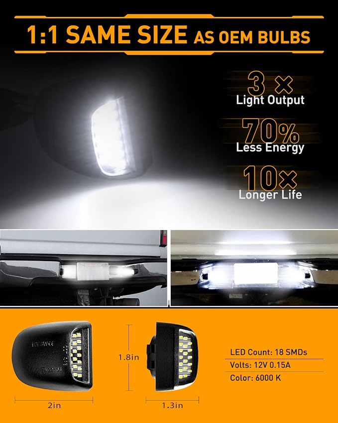 LESAUCE LED License Plate Lights Tag Lights Assembly Replacement for Chevy Silverado GMC Sierra 1500 2500 3500 Tahoe Suburban Escalade Yukon XL, 2PCS
