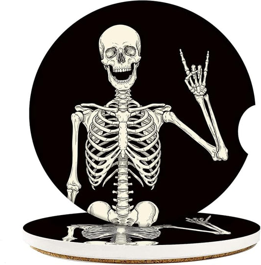 Britimes Absorbent Car Coasters 2 Pack for Cup Holders, 2.56" Ceramic Stone & Non-Scratch Cork Base Drink Coasters Human Skeleton