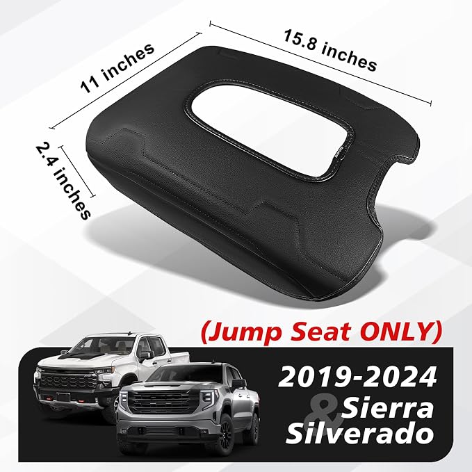 Muslogy Center Console Armrest Cover Fit for Chevy Silverado & GMC Sierra 2019-2026 Accessories, Comfort Armrest Pad Console Lid Cushion Vegan Leather Regular Thick(Split Bench Seat Console ONLY)