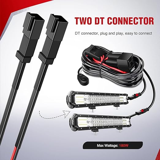 Nilight 10016W DT Wiring Harness Kit for LED Light Bars - 12V On/Off Switch, Power Relay, Blade Fuse - 2 Leads