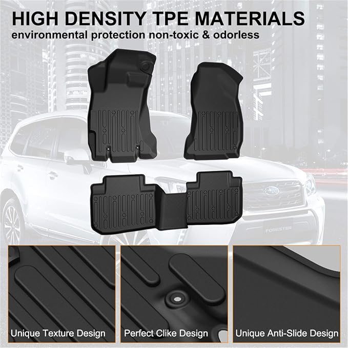Kiwi Master Floor Mats for 2014-2018 Subaru Forester | Custom Fit All Weather Car Mats, Heavy Duty TPE Floor Liners, Front & Rear 2 Row Set, Black