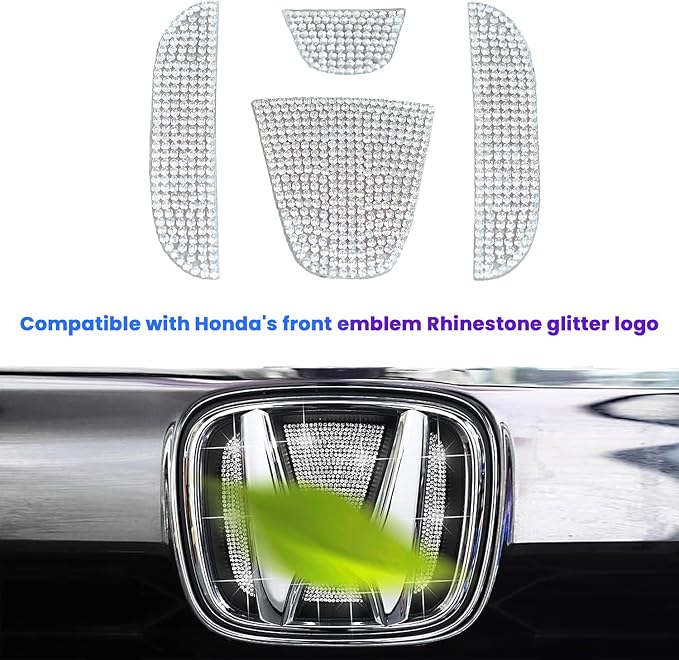 Bling Crystal Car Front Emblem Cover Sticker Compatible with Honda 10th Gen Civic Sedan 2022 2021 2020 2019 2018 (car Front Logo)