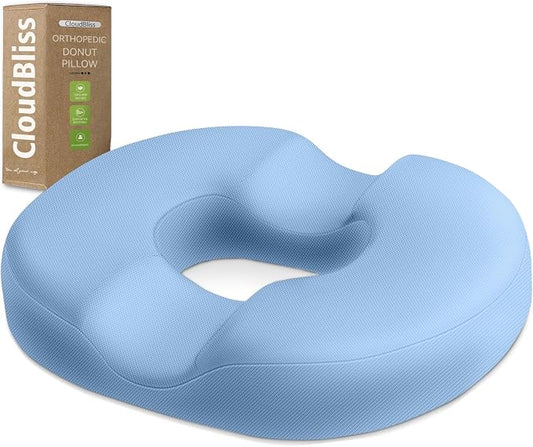 CloudBliss Donut Pillow Stadium Seat Cushion for Tailbone Pain Relief and Hemorrhoids, Memory Foam Seat Chair Cushion, Portable Seat Cushions for Bleachers, Car, Home & Office