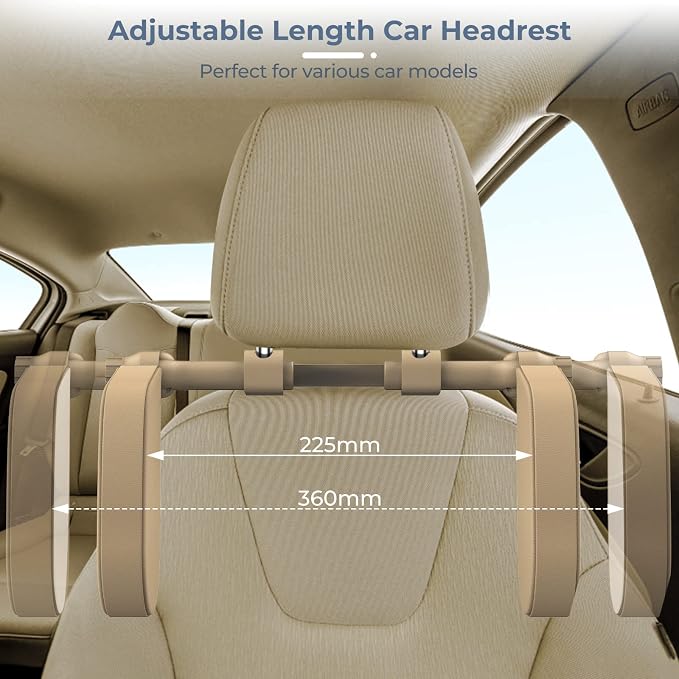 Adjustable Car Headrest Pillow, Road Pal Headrest, U-Shaped Travel Sleeping Pillow for Kids & Adults, Head Neck Support Only Suitable for Car Seat Headrest with Poles, Khaki