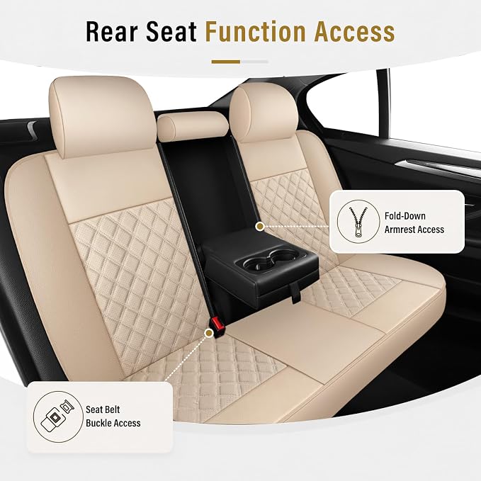 HChengkikz Car Seat Cover, Waterproof Nappa Leather (Beige) | Breathable, Airbag compatible, Easy to Install, Universal Fit for Most Cars, Sedans, SUVs, Vans, Trucks