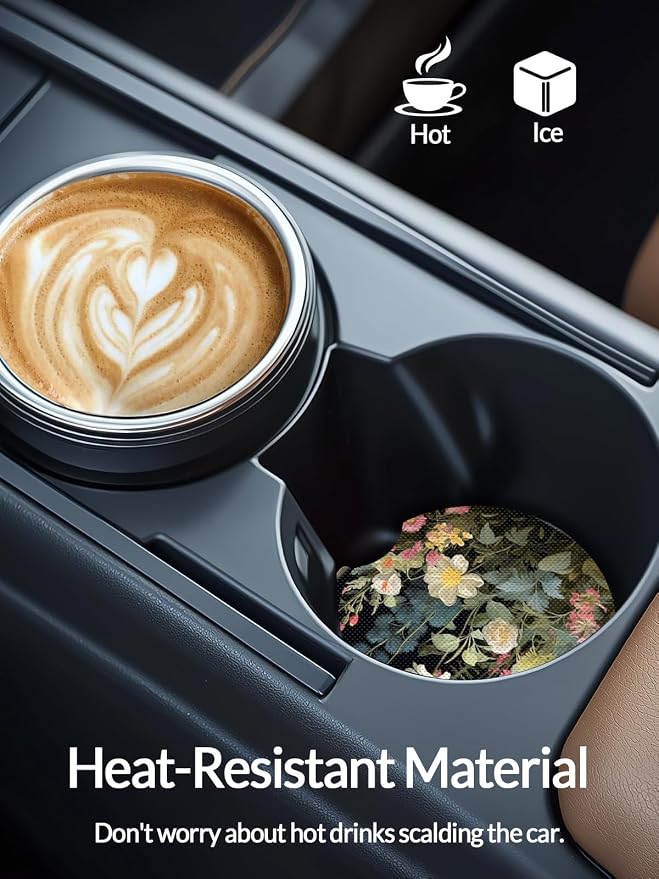 WOCOCN Cute Cup Holder Coasters for Your Car with Fingertip Grip, Auto Accessories for Women & Men,Pack of 2(Flower Cluster)