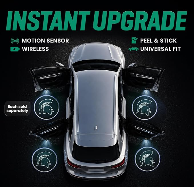 Sporticulture American Football Michigan States Spartans Car Door Lights Logo Shadow Display - Officially Licensed NCAA Car Accessories - Show Your Team Pride - Battery Powered, Universal Fit