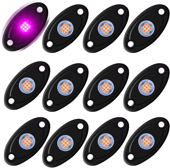12 Pods Purple LED Rock Lights Neon Underglow Lamp for Car Truck SUV | Under Body Glow Light Taillights for vehicles