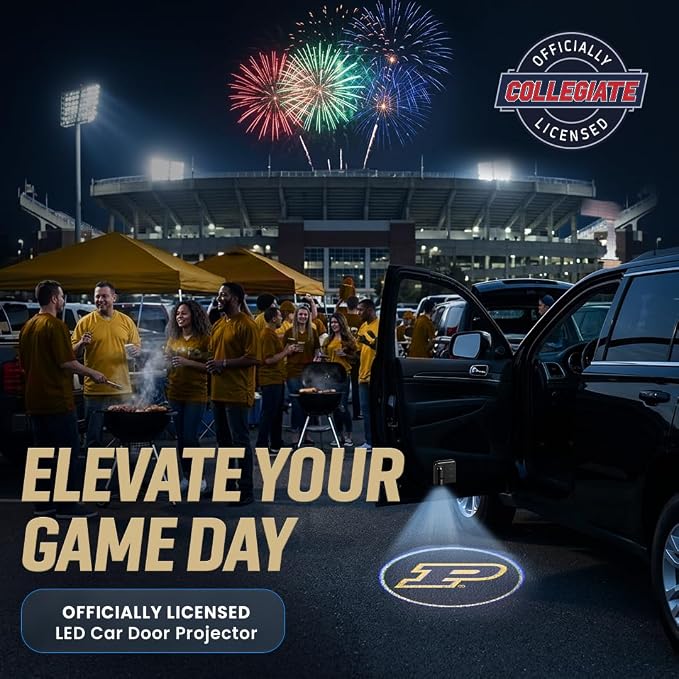 Sporticulture American Football Purdue Boilermakers Car Door Lights Logo Shadow Display - Officially Licensed NCAA Car Accessories - Show Your Team Pride - Battery Powered, Universal Fit