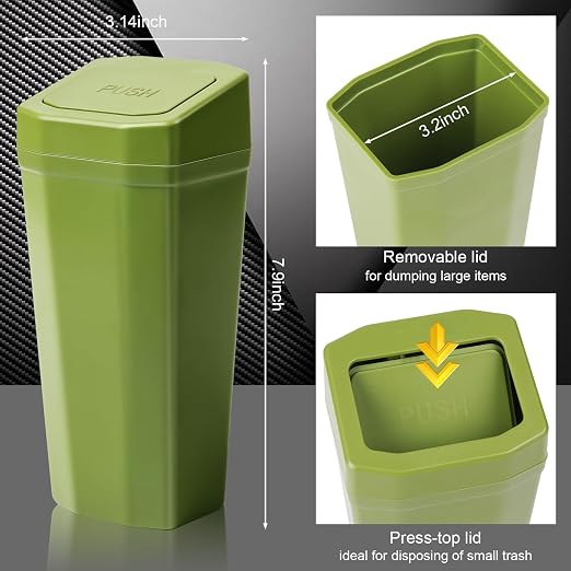 Car Trash Can with Lid - Mini Car Garbage Can Bin for Cup Holder - Green Small Leakproof Vehicle Trash Bin for Back Seat, Cute Automotive Accessories Organizers and Storage for Door SUV Truck