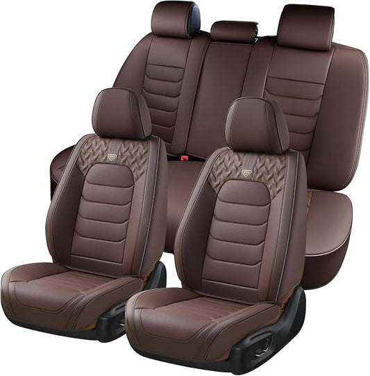 FLORICH Seat Covers Full Set, Leather Seat Cover, Front and Rear Seat Covers 5 Seats, Waterproof Car Seat Cushion Protector Accessories for Sedan SUV Pick-up Truck(Coffee, Full Set)