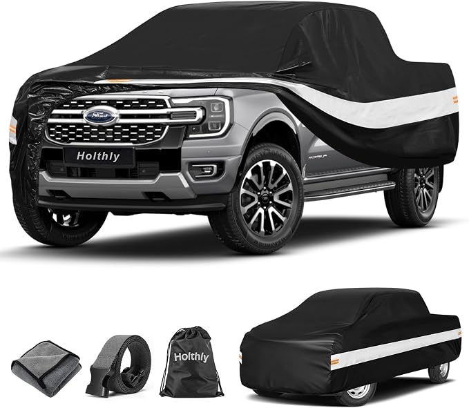 10 Layers Truck Cover Waterproof All Weather Custom Fit Ford Ranger(2019-2026) Super/Crew Cab Short Bed, Outdoor Full Exterior Pickup Car Cover Sun Rain Snow Ice Protection. Black