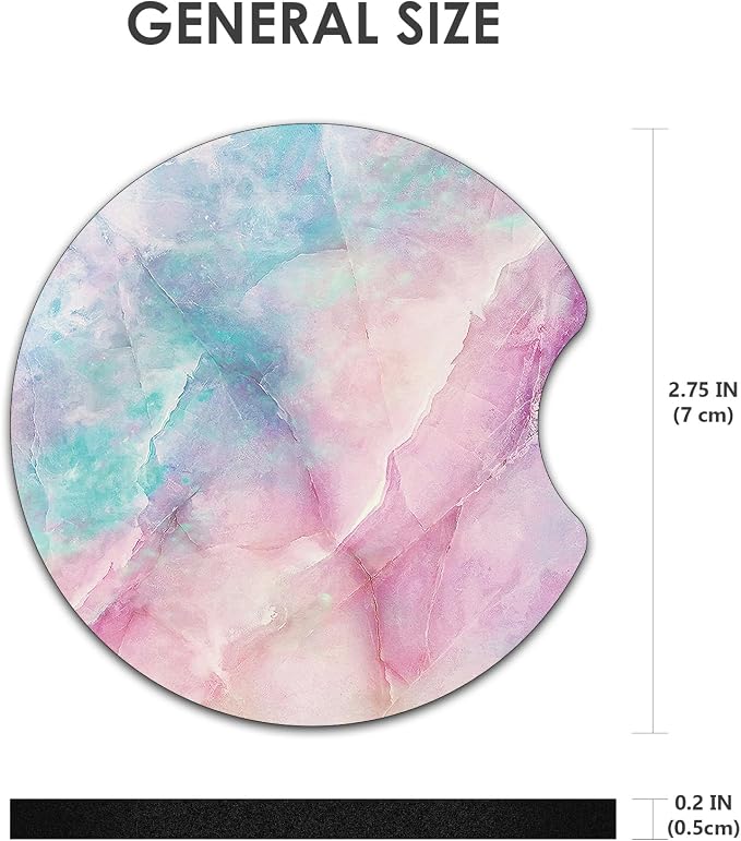2 Pack Car Coasters，2.75-inch Neoprene Non-Slip Cup Holder Coasters for Car，Cute Car Interior Accessories for Men and Women，Colored Marble
