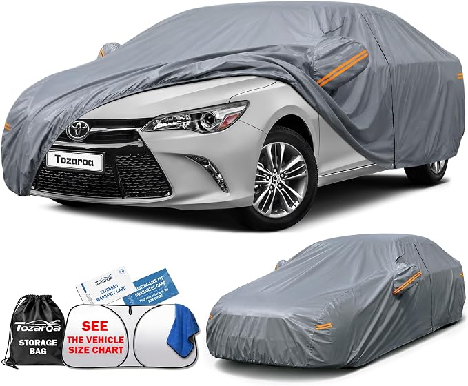 Car Cover Waterproof All-Weather,Outdoor Full Exterior Sedan Covers (Length 186-193 inch) Custom Fit for Toyota Camry,Tesla Model 3,VW Jetta,BMW 3 Series,Elantra,etc,Size A2(See SizeChart)