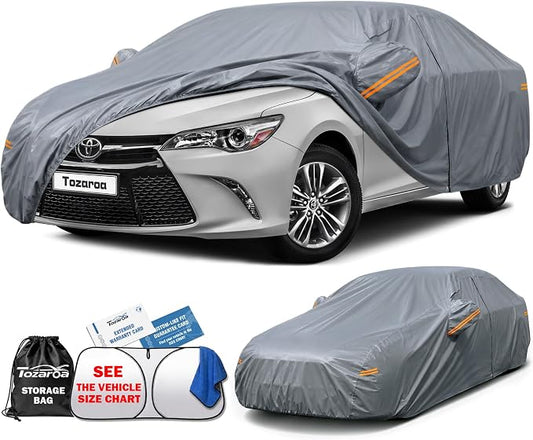 Car Cover Waterproof All-Weather,Outdoor Full Exterior Sedan Covers (Length 186-193 inch) Custom Fit for Toyota Camry,Tesla Model 3,VW Jetta,BMW 3 Series,Elantra,etc,Size A2(See SizeChart)