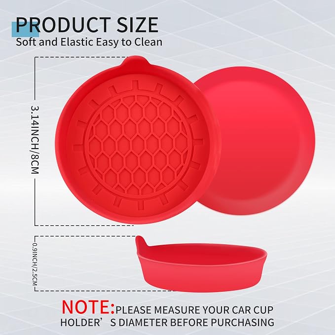 Amooca Automotive Cup Holders Universal Car Cup Coaster Waterproof Non-Slip Sift-Proof Spill Holder Car Interior Accessories 2 Pack Red