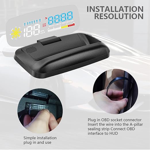 wiiyii Car HUD C5, Head-Up Display, OBDII & GPS Scanner, Vehicle Speed, Fuel Consumption, Clear Fault Code, Compatible with All Cars