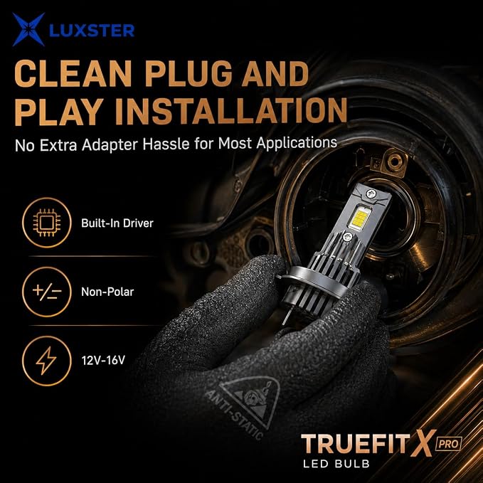 LUXSTER 9005 HB3 TrueFit X Pro High Performance LED Bulbs 6000K (2 Pack) | 1:1 Mini Size, 12-Core Chip, 10X Brighter Than Halogen, Compact Cooling, Off-Road Headlight, Fog Use, Plug-and-Play Fit