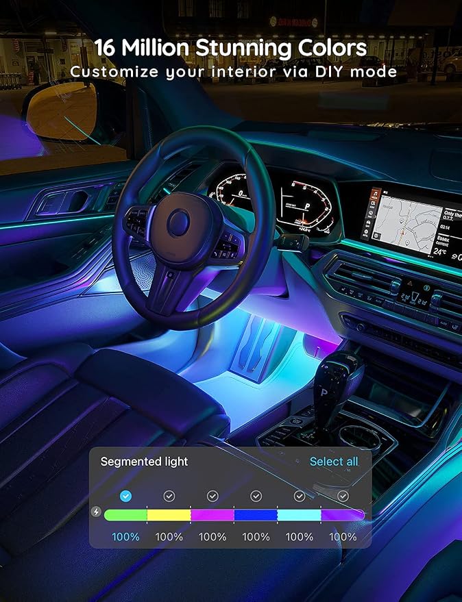 Govee Car LED Strip Lights, Smart RGBIC Interior Car Lights, APP Control | 4 Music Modes and 16 Million Colors, 2 Lines Design LED Lights for Car Decor, DC 12V
