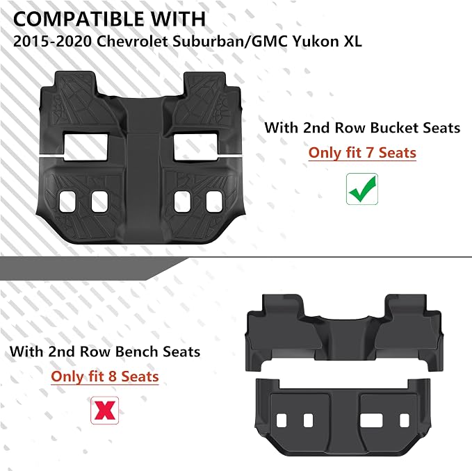 KARPAL Floor Mats for 2015-2020 Chevy Suburban & GMC Yukon XL (Not for Yukon) with 2nd Row Bucket Seats (7seats), All-Weather TPE Custom Fit Floor Liners Car Accessories
