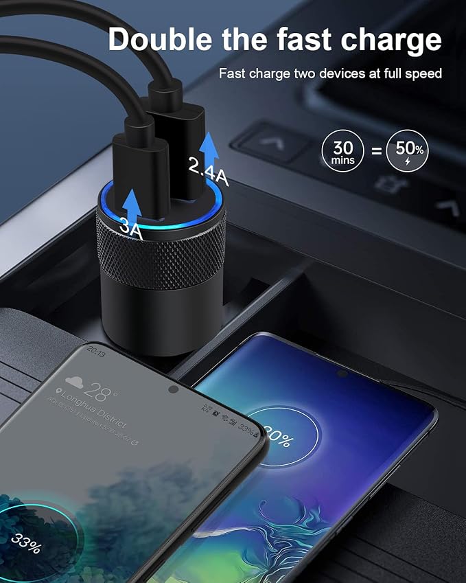 AILKIN 30W PD USB C Car Charger, USB Type C Fast Power Charging Block | Dual Port USB A & USBC Plug Cargador Carro Lighter Adapter for iPhone, iPad, Samsung Galaxy, Google Pixel, Moto, USB-C Port