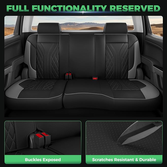 Truck Leather Seat Covers for Chevy Silverado Gmc Sierra 2014-2019 | Crew Cab 1500/2500/3500HD, Bucket Seat, NO Rear Seatback Storage, Scratch-resistant, Easy-clean, Pickup Protector, Full Set