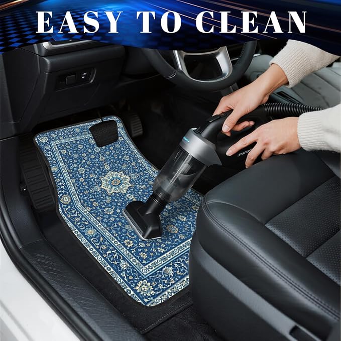 Carpet Car Floor Mats Blue Floral Rug Carpet Front Rear Carpets Mat Decorative Car Floor Carpets Non-Slip Auto Car Accessories Universal Fit for Car SUV Truck Van