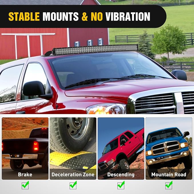 Nilight 52 inch Curved LED Light Bar Bracket Mounting Upper Windshield Roof Cab Brackets Compatible with 2002-2008 Dodge RAM 1500 and 2003-2009 RAM 2500 3500