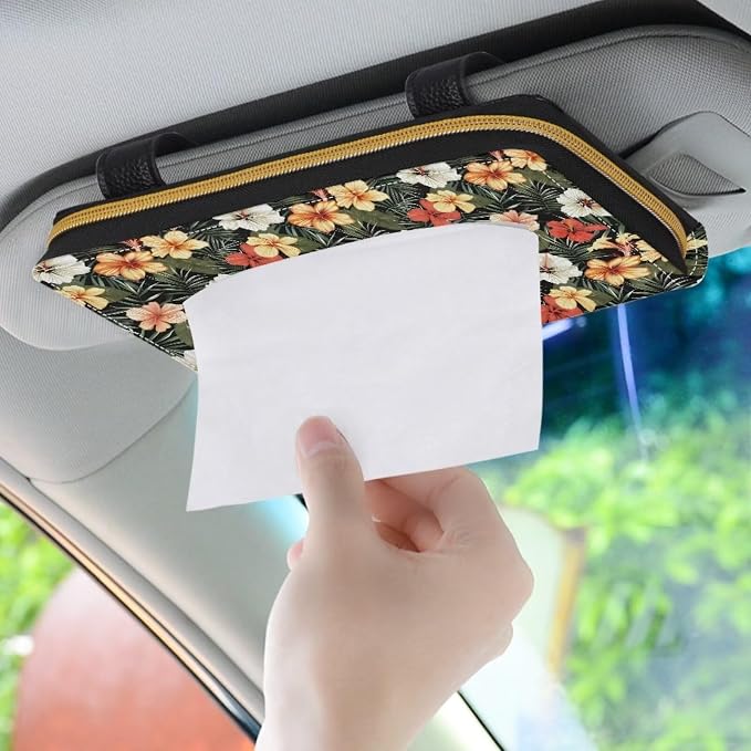 Colourful Flowers Car Visor Tissue Holder for SUV Sedans Vans Flowers Premium Car Tissue Box PU Leather Wear Proof Universal Fit