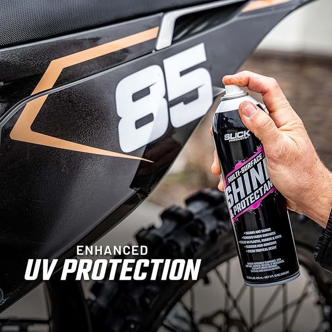 Slick Products Shine & Protectant Spray 17.35 FL OZ. - High Gloss Clear Coating Renew Vinyl, Plastic, Rubber, Trim, Tire, Car, Truck, Motorcycle, Dirt Bike (3-Pack)