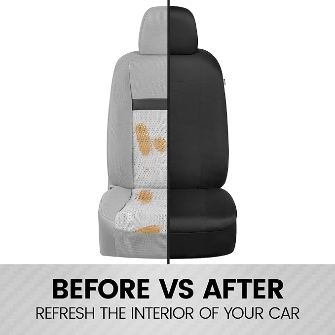 BDK PolyPro 2-Pack Front Car Seat Covers Set in Black/Black - Front Seat Covers for Cars Trucks Vans SUVs Sedans, Easy to Install Front Car Seat Cover Protection, Universal Fit Car Accessories