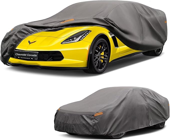 Kayme Heavy Duty Car Cover Custom Fit Chevrolet Corvette 1980-2026, Waterproof All Weather Outdoor Full Protection, Sun Rain UV Resistant with Zipper Door and Windproof Straps.