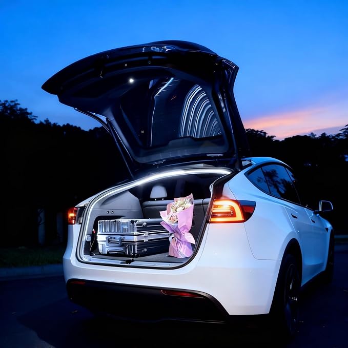 Trunk LED Ambient Neon Light Strips for Tesla Model Y & Juniper (2021-2026) - Waterproof Silicone, High Brightness, APP-Controlled, Auto On&Off, for Car Trunk & Camping Atmosphere (Cool White)