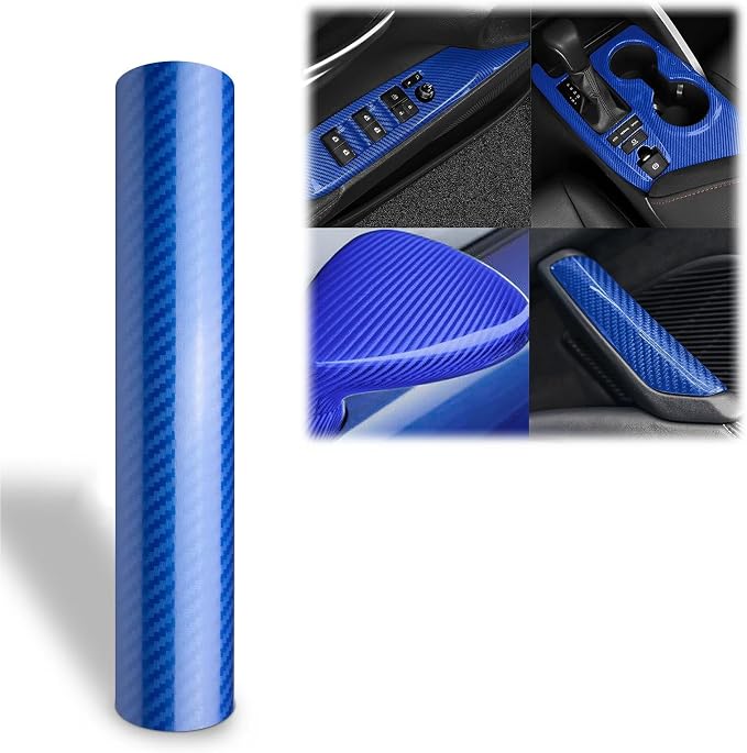 Lypumso 6D Carbon Fiber Vinyl Wrap Roll, Glossy Car Wrap Film Featuring Bubble Free Air Release Technology, Car Moto DIY Interior Exterior Decoration (Carbon Fiber Blue, 1ft x 10ft)