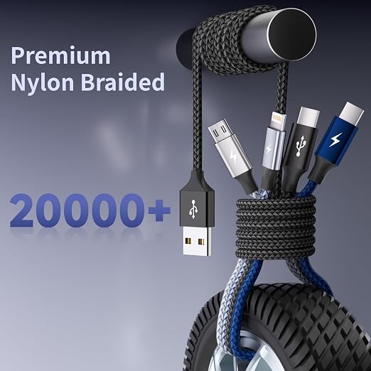 4 in 1 Multi Charging Cable, 2 Pack 6FT Charging Cords for Multiple Devices | USB C Car Charger Cable with Dual USB-C, IP & Micro Ports, Nylon Braided Travel Charging Cord for Multiple Devices