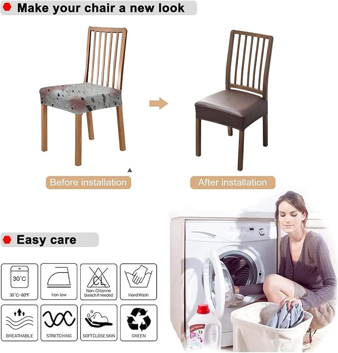 NILUOH Waterproof Seat Covers for Dining Room Chairs Set of 6, 21 Inches Pu Leather Dining Chair Cover Removable Washable Chair Protctor Cover, Rear Covers (PU-Coffee)