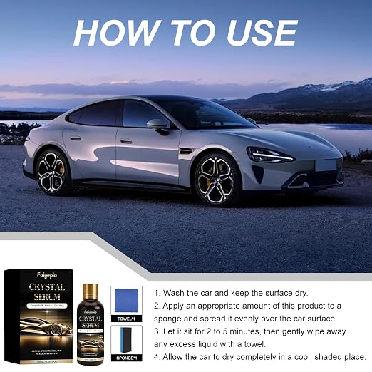 Crystal Serum for Cars, 100ML Advanced Graphene Ceramic Coating for Cars, 9H+ Hardness Coating for Auto Paint Protection, Deep Gloss Hydrophobicty Anti Scratch (2PC)