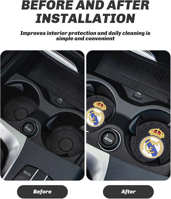 Cup Holder Insert Coaster for Real Madrid UEFA UCL Fans,Anti Slip Car Cup Coaster Interior Accessories