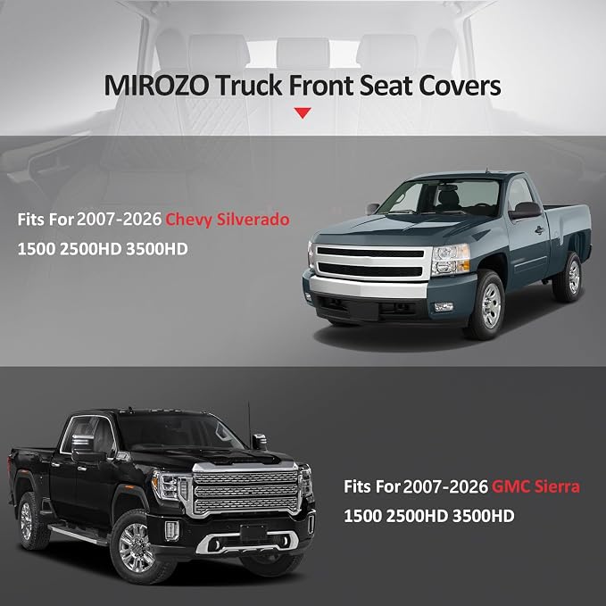 MIROZO Front Seat Covers for Silverado,2PCS Truck Seat Covers Waterproof Car Seat Covers Pickup Seat Protector Compatible with 2007-2026 Chevy Silverado GMC Sierra 1500 2500HD 3500HD (Red,2PCS Front)