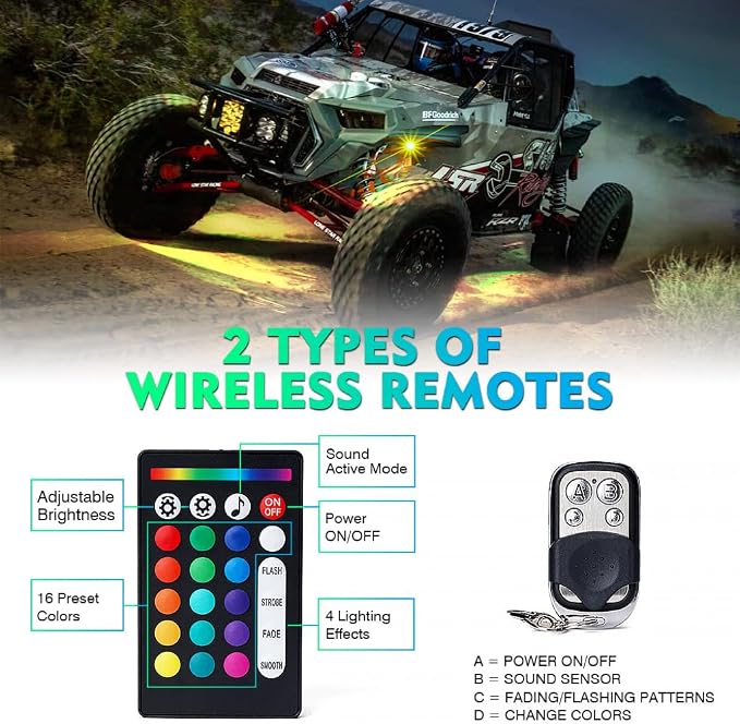 Xprite Bluetooth LED Rock Lights Kit, Multicolor Neon Accent Music Visibility Lighting Underglow Kits with RF Controller for Off-Road, Trucks, Cars, UTV, ATV, SUV, RZR, Motorcycles, Boats - 10 PCS