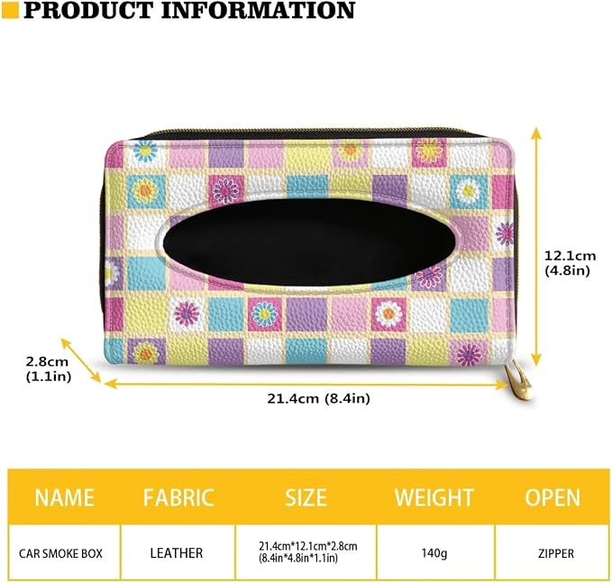 Daisy Color Plaid Car Visor Tissue Box Music Print Car Napkin Holder Daisy Car Mask Holder Tissue Holder PU Leather