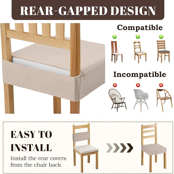 Songrey Waterproof Chair Covers for Dining Chairs, Set of 4, Taupe | No Rear Seat Covers for Dining Room , Chair Protector Slipcover, Stretch Removable Washable