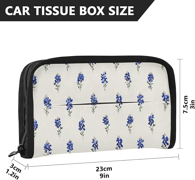 Bluebonnet Lavender Car Tissue Holder Durable Napkin Holder Hanging Tissue Holders Case Car Tissues Bag for Sun Visor Seat Back Universal Auto