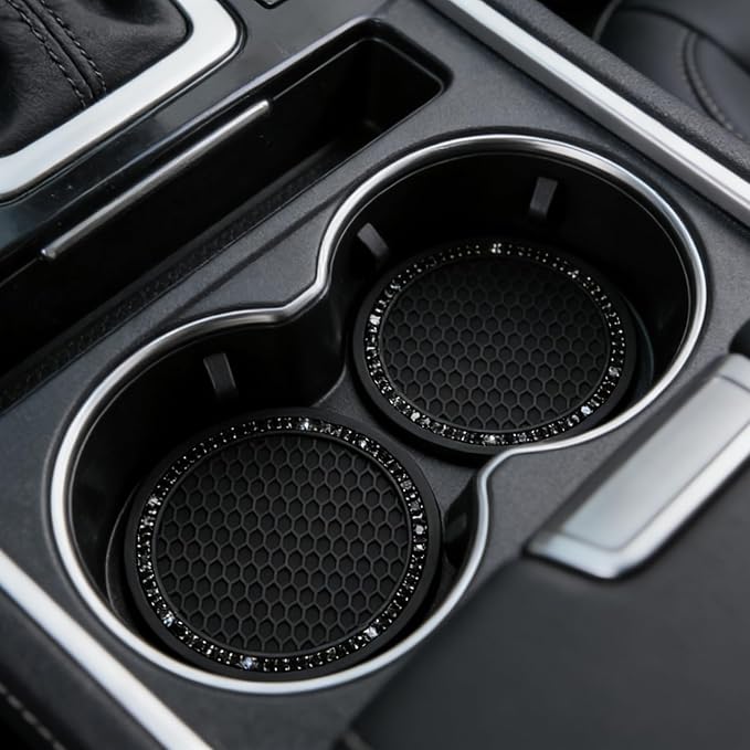 Yousheng PCS Bling Car Cup Coaster, Universal Holder Insert Rhinestone Anti Slip Silicone Accessories Suitable for Most Interior, Best Gift Women, Black and Black