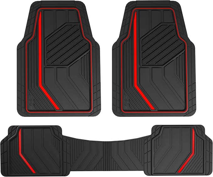 Dickies 3-Piece DuraSport Floor Mats, Heavy-Duty Mats for Cars, Trucks, SUVs — Black/Red