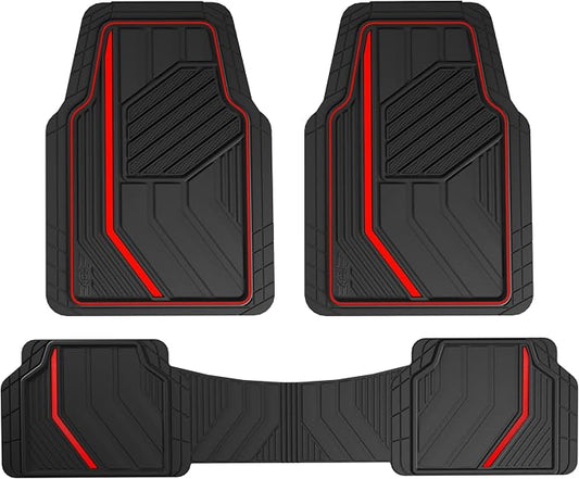 Dickies 3-Piece DuraSport Floor Mats, Heavy-Duty Mats for Cars, Trucks, SUVs — Black/Red